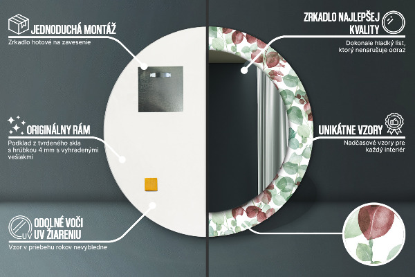 Round mirror frame with print Eucalyptus