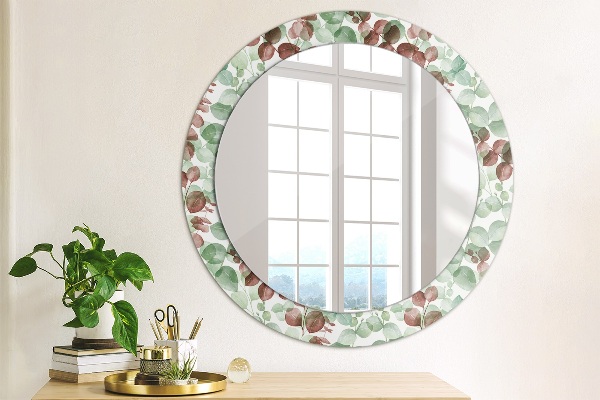 Round mirror frame with print Eucalyptus