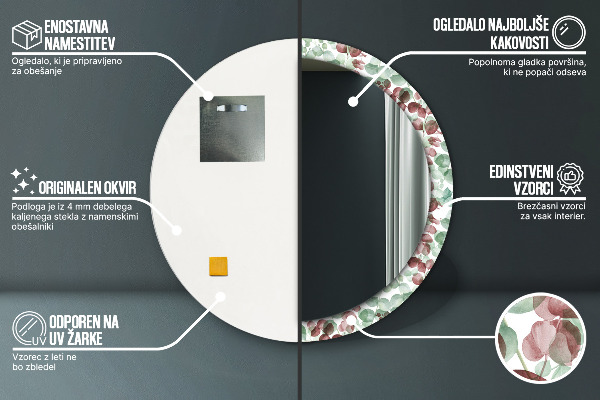 Round mirror frame with print Eucalyptus