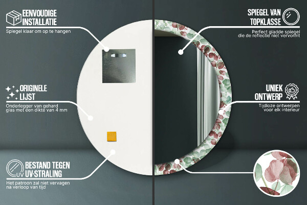 Round mirror frame with print Eucalyptus