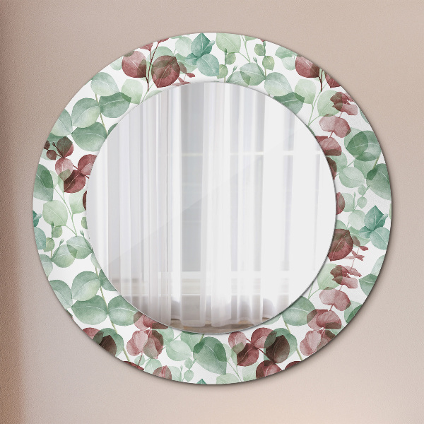 Round mirror frame with print Eucalyptus