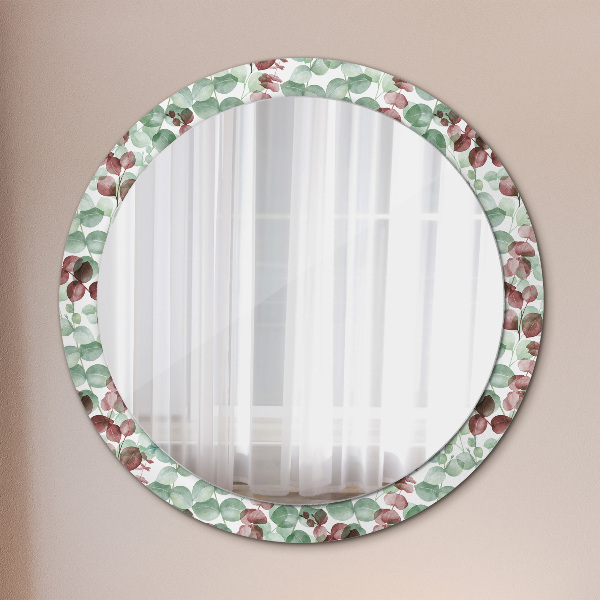Round mirror frame with print Eucalyptus