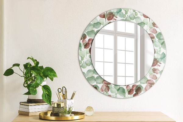 Round mirror frame with print Eucalyptus