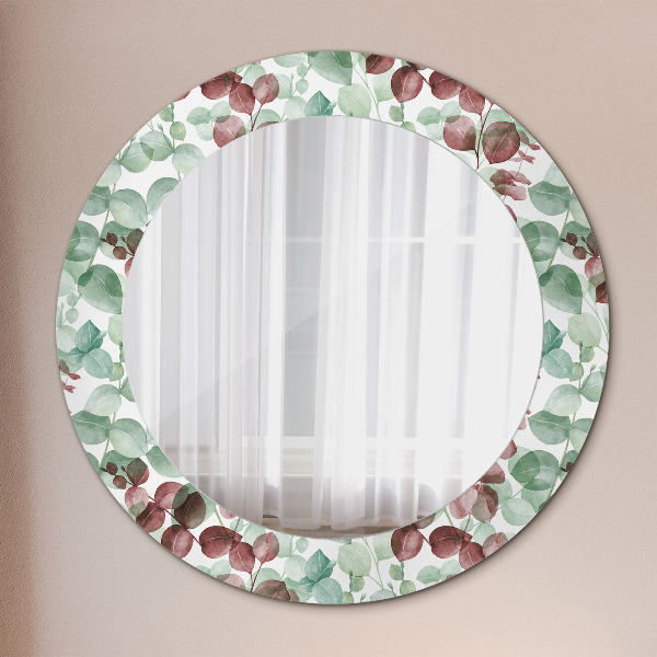 Round mirror frame with print Eucalyptus