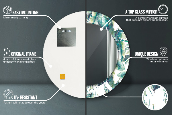 Round mirror frame with print Leaves