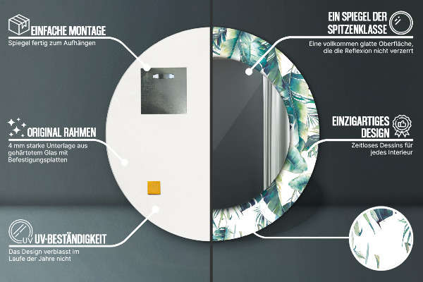 Round mirror frame with print Leaves