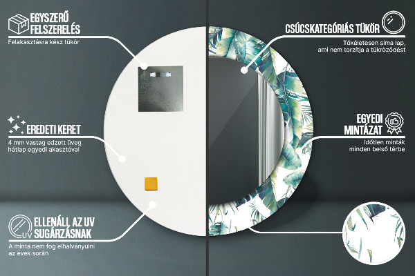 Round mirror frame with print Leaves