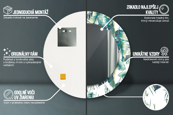 Round mirror frame with print Leaves