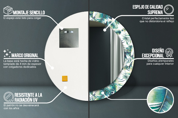 Round mirror frame with print Leaves