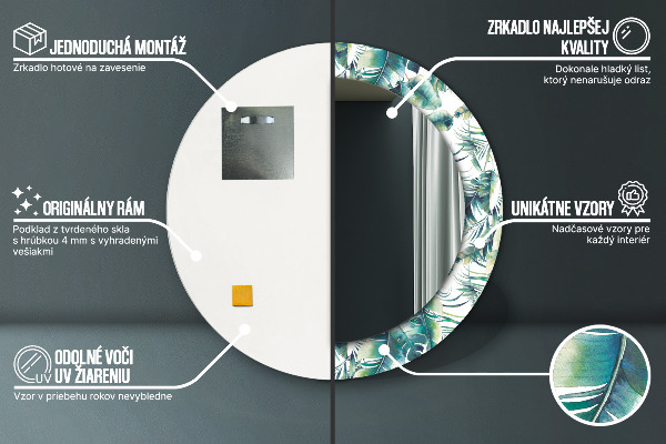 Round mirror frame with print Leaves