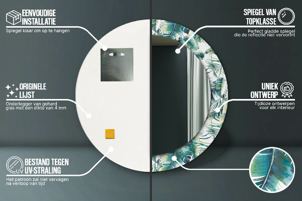 Round mirror frame with print Leaves