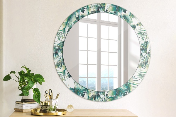 Round mirror frame with print Leaves
