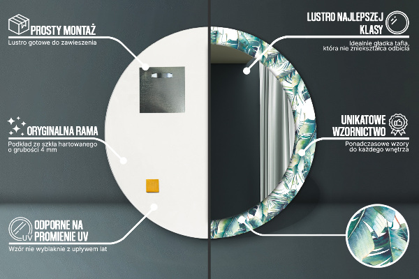 Round mirror frame with print Leaves