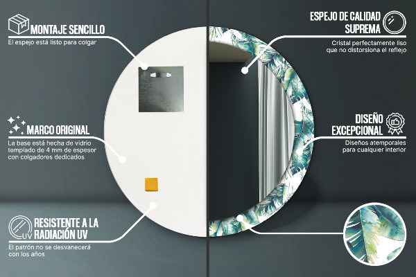 Round mirror frame with print Leaves