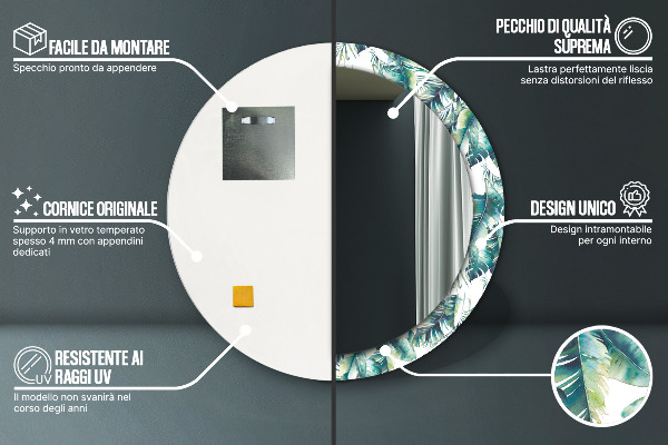 Round mirror frame with print Leaves