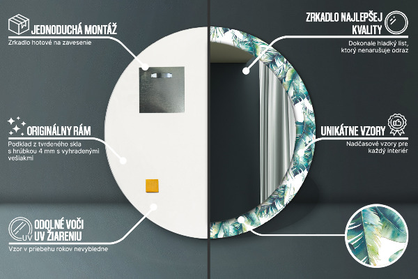 Round mirror frame with print Leaves