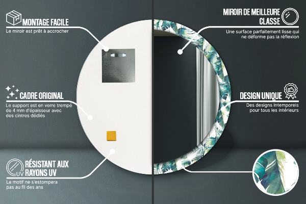 Round mirror frame with print Leaves