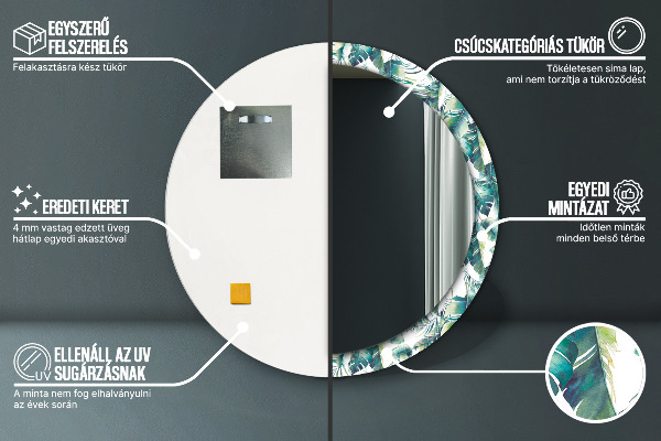 Round mirror frame with print Leaves