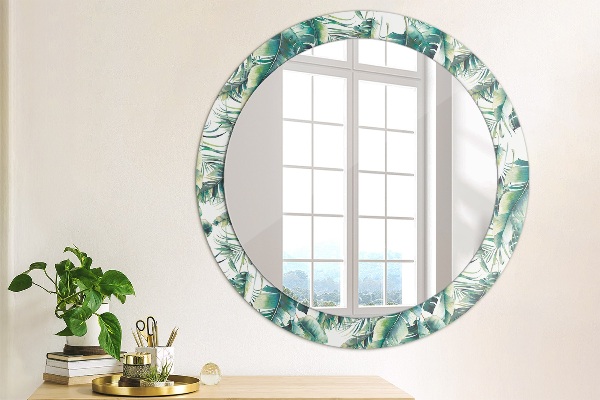 Round mirror frame with print Leaves
