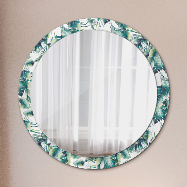 Round mirror frame with print Leaves