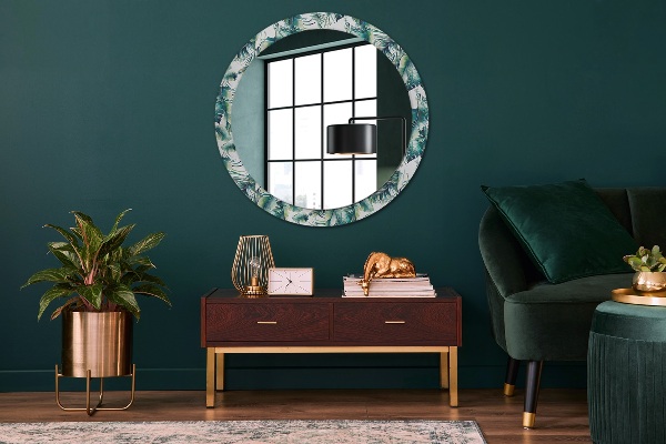 Round mirror frame with print Leaves