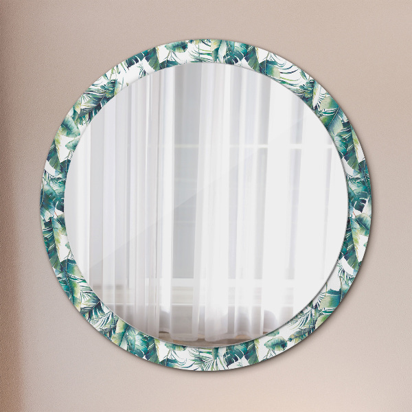 Round mirror frame with print Leaves