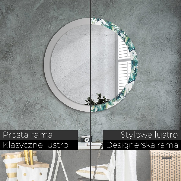 Round mirror frame with print Leaves