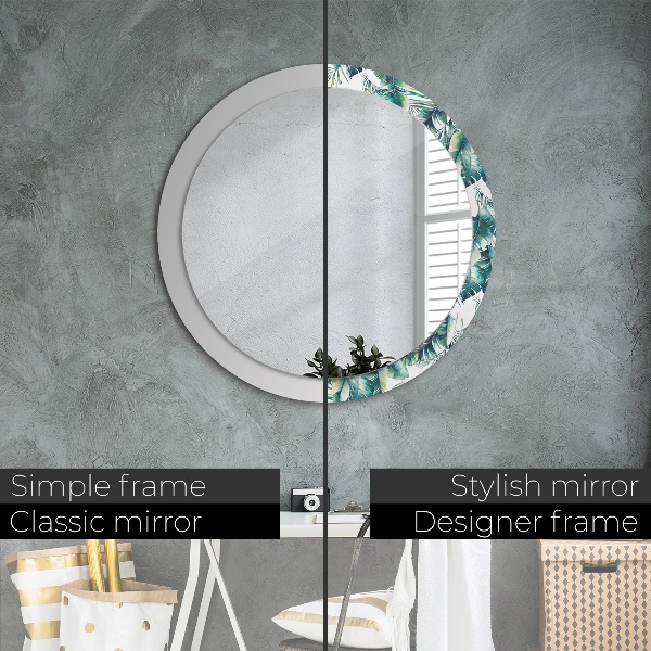 Round mirror frame with print Leaves