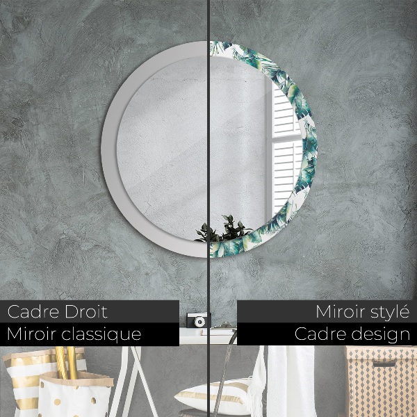 Round mirror frame with print Leaves