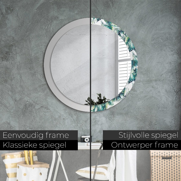 Round mirror frame with print Leaves