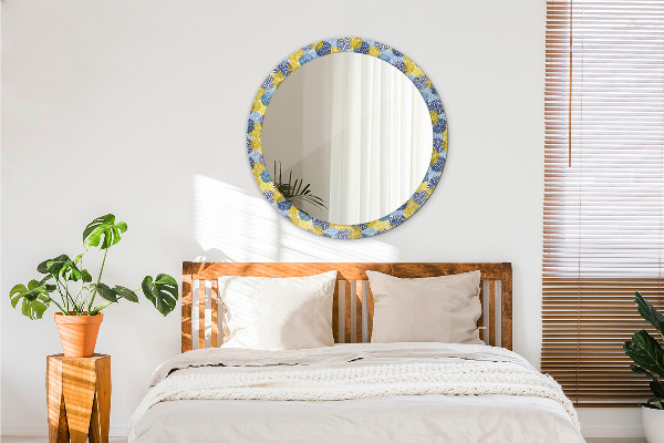 Round wall mirror decor Blue flowers