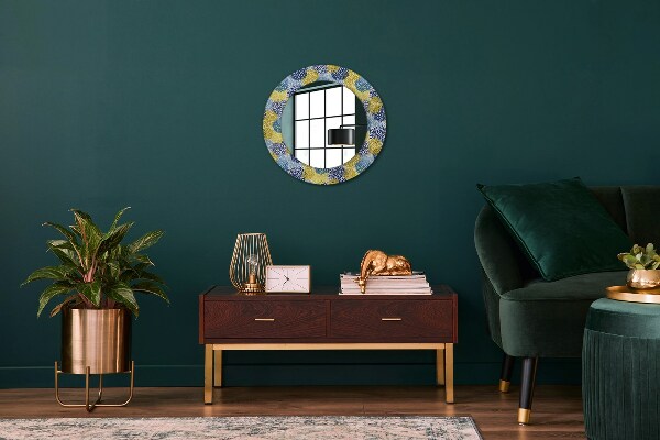Round wall mirror decor Blue flowers