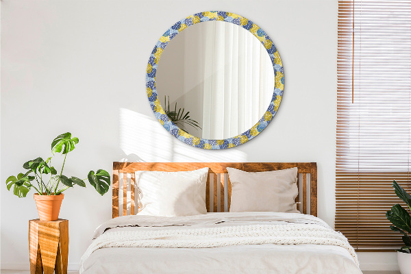 Round wall mirror decor Blue flowers