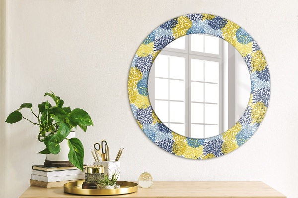 Round wall mirror decor Blue flowers