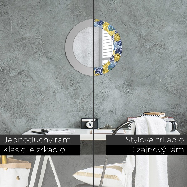 Round wall mirror decor Blue flowers