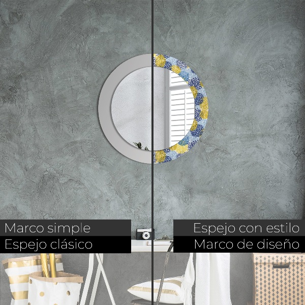 Round wall mirror decor Blue flowers