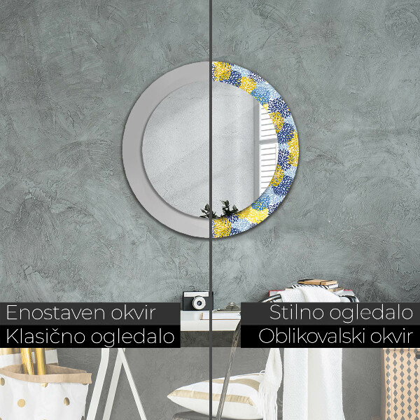 Round wall mirror decor Blue flowers