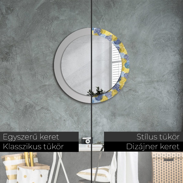 Round wall mirror decor Blue flowers