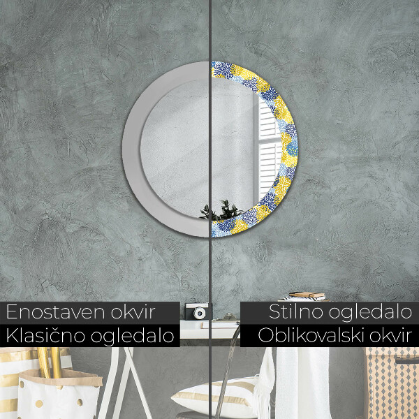 Round wall mirror decor Blue flowers