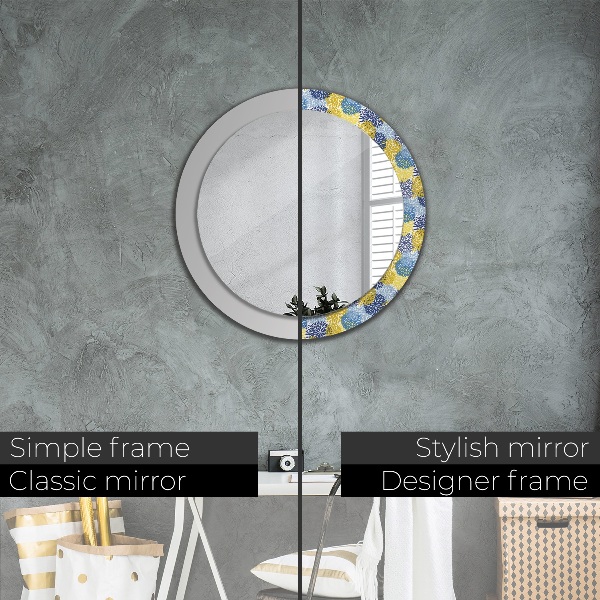 Round wall mirror decor Blue flowers