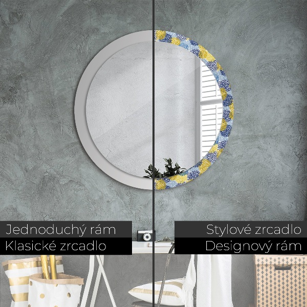 Round wall mirror decor Blue flowers