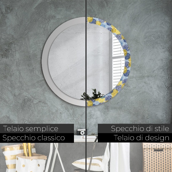 Round wall mirror decor Blue flowers
