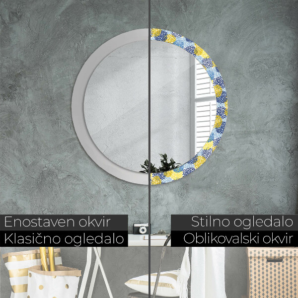 Round wall mirror decor Blue flowers