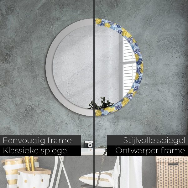 Round wall mirror decor Blue flowers