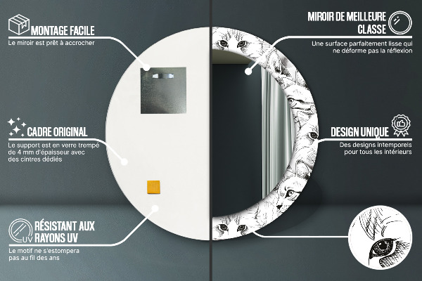 Round printed mirror Pets cats