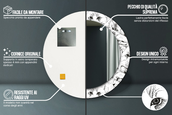 Round printed mirror Pets cats