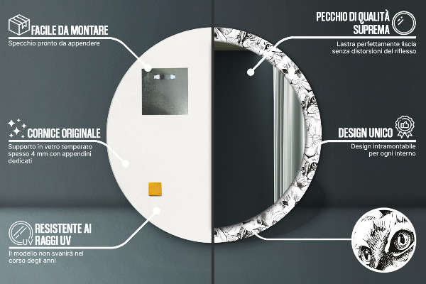 Round printed mirror Pets cats