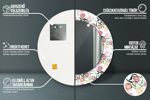 Round printed mirror Peony buds