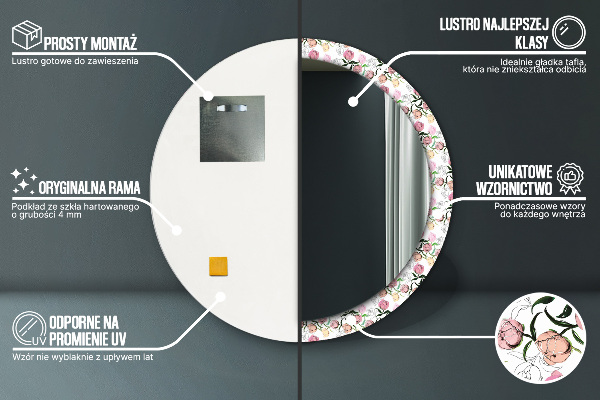 Round printed mirror Peony buds