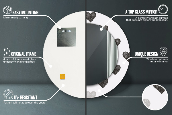 Round mirror frame with print Abstract hearts